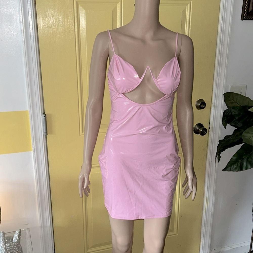 $10 Pink patent leather mini dress size medium NWT
